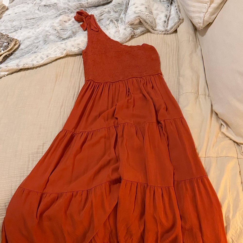 One Shoulder Rust Dress
